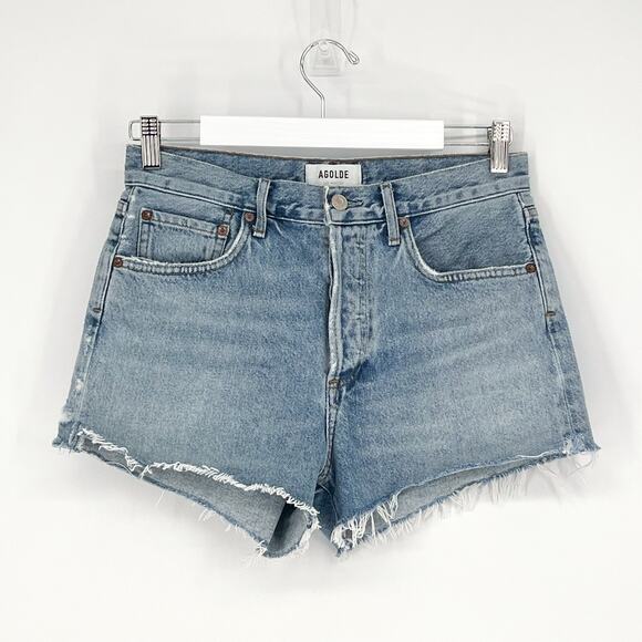 AGOLDE Parker High Rise Denim Shorts Riptide Light Wash Size 26 - Picture 2 of 5